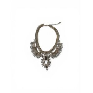 Gold Tone Rhinestone Statement Bib Necklace Clear Crystal Fringe Multi Tiered